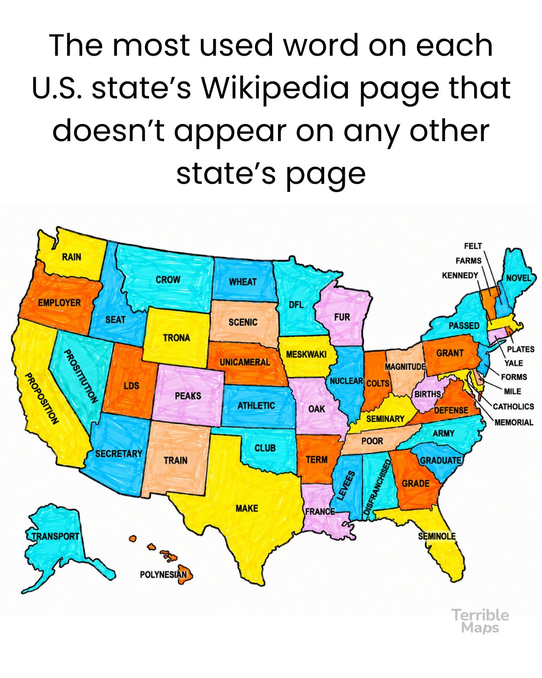 Palabras más frecuentes en las páginas de la Wikipedia de los estados de EEUU